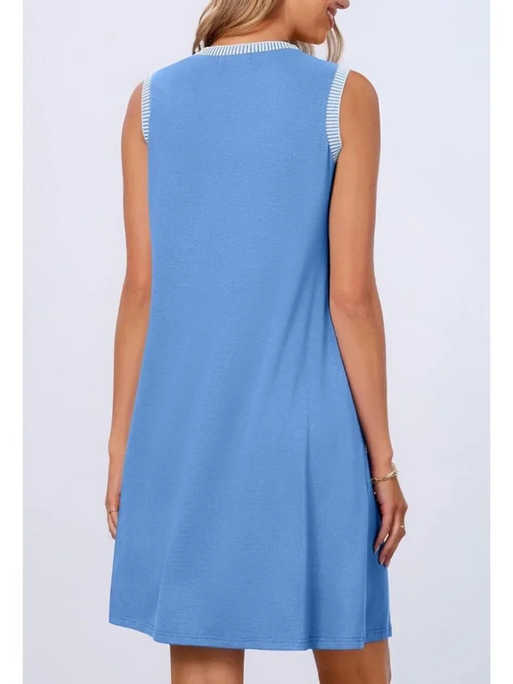 Women's Light Blue Sleeveless Tank Cruise Shift Swing Sundress Stylish Min Dress